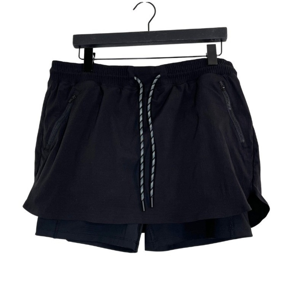 Athleta Black Running Skort‎ Skirted Shorts Size 14 Zip Pockets Drawstring